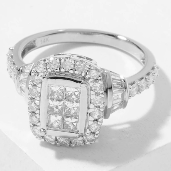 14K White Gold & Genuine Diamond Art Deco Ring - Picture 7 of 13